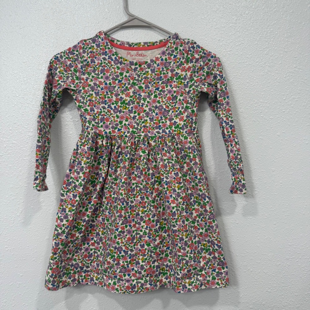 Mini Boden Girls Floral Long Sleeve Jersey Dress Multi Color Size 6-7Y 122cm